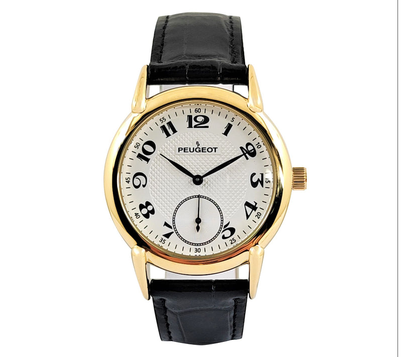 Puegeot Men's Vintage Goldtone Black Leather Watch — View 3