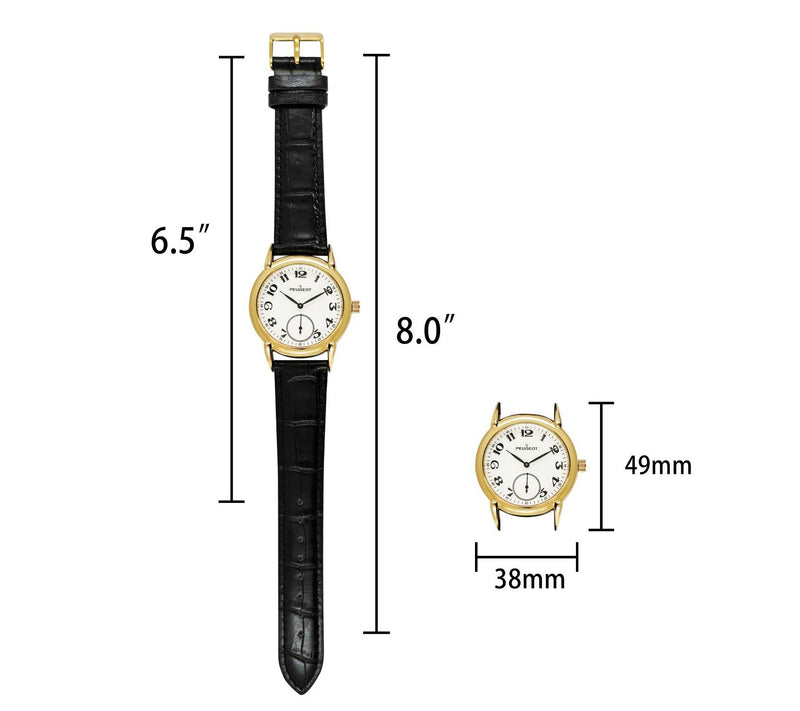 Puegeot Men's Vintage Goldtone Black Leather Watch — View 6