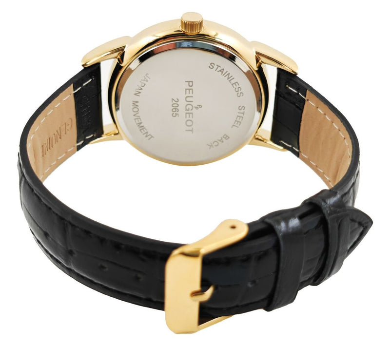 Puegeot Men's Vintage Goldtone Black Leather Watch — View 5