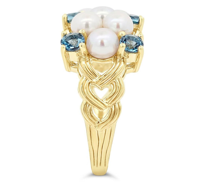 Ariva 18K Gold Clad Cultured Pearl & Blue TopazNewport Ring — View 3