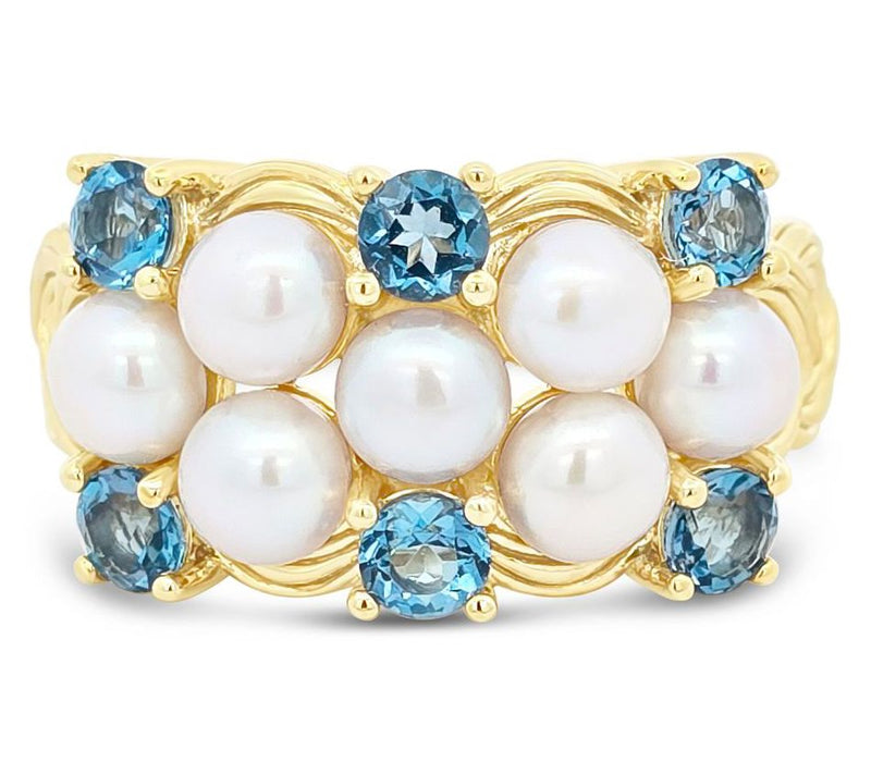 Ariva 18K Gold Clad Cultured Pearl & Blue TopazNewport Ring — Main view