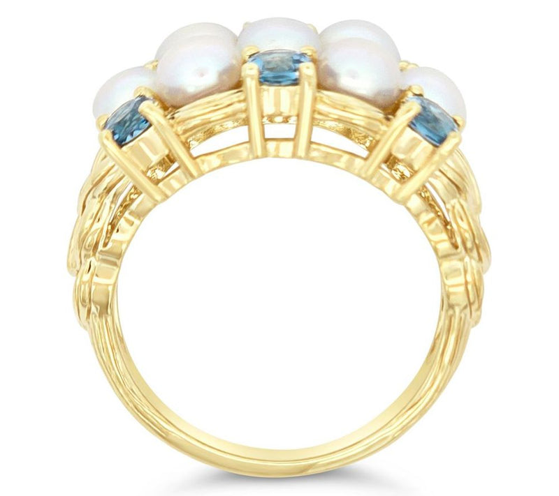 Ariva 18K Gold Clad Cultured Pearl & Blue TopazNewport Ring — View 2