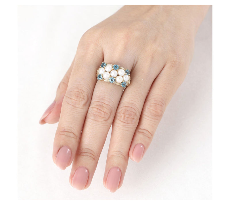 Ariva 18K Gold Clad Cultured Pearl & Blue TopazNewport Ring — View 5