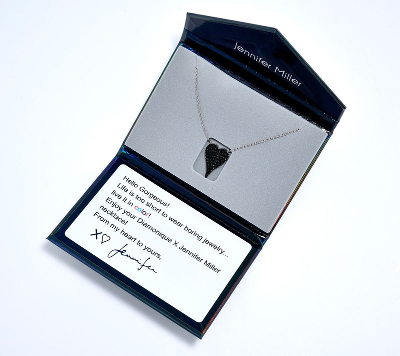 Diamonique x Jennifer Miller Mini Pave Heart Necklace, Sterling Silver — View 14