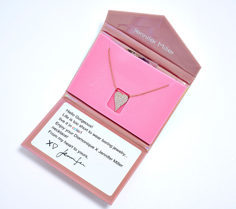 Diamonique x Jennifer Miller Mini Pave Heart Necklace, Sterling Silver — View 17
