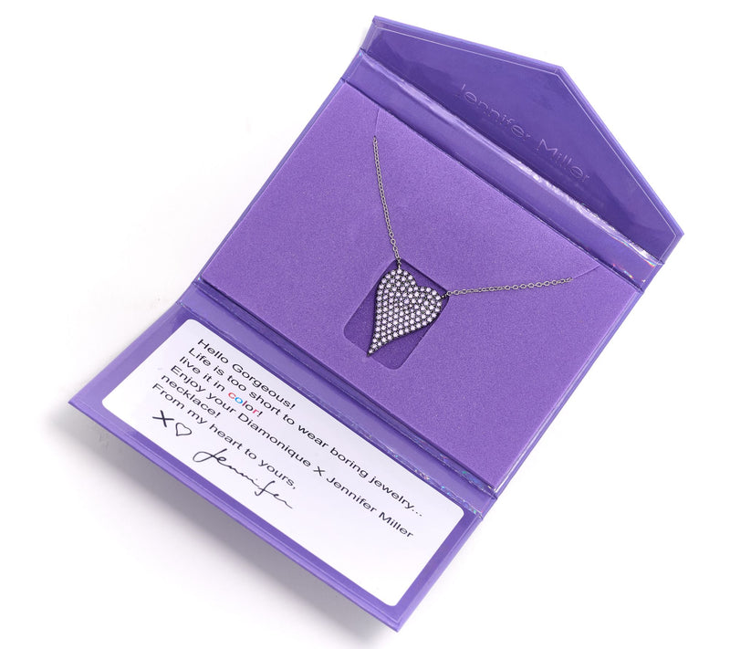 Diamonique x Jennifer Miller Signature Heart Necklace, Sterling Silver — View 4