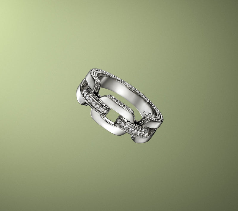 JAI Sterling Silver Pave Diamond Link Ring — View 3