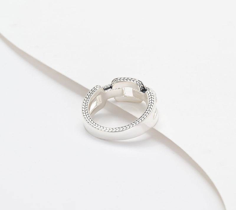 JAI Sterling Silver Pave Diamond Link Ring — View 2
