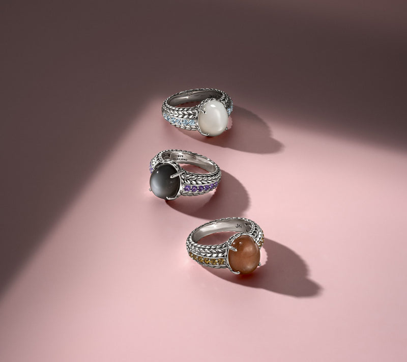 JAI Sterling Silver Moonstone Basketweave Ring — View 3