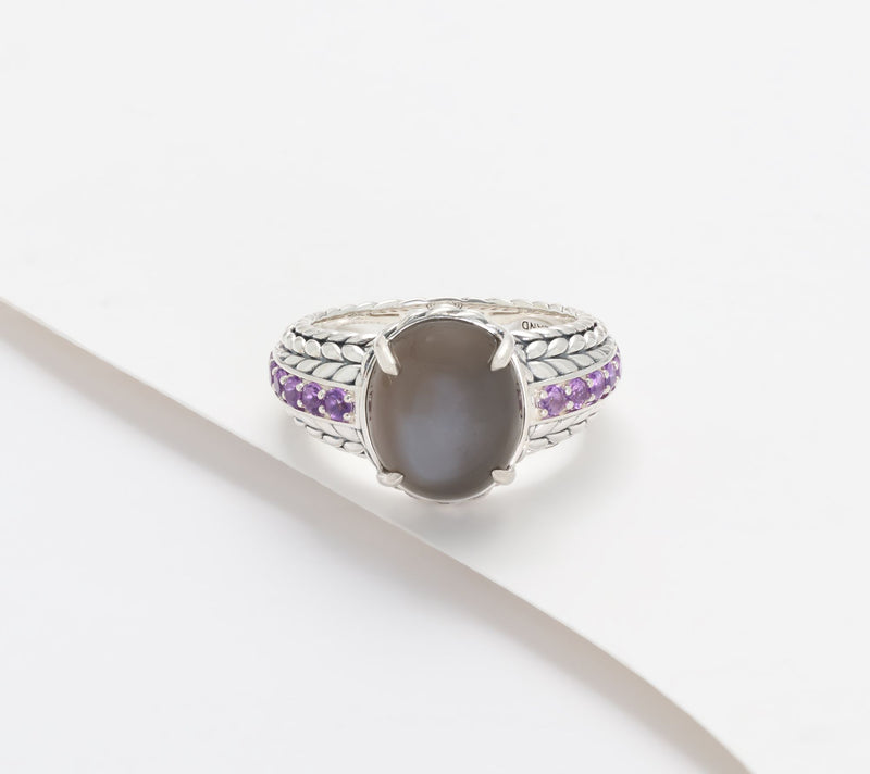 JAI Sterling Silver Moonstone Basketweave Ring — View 8