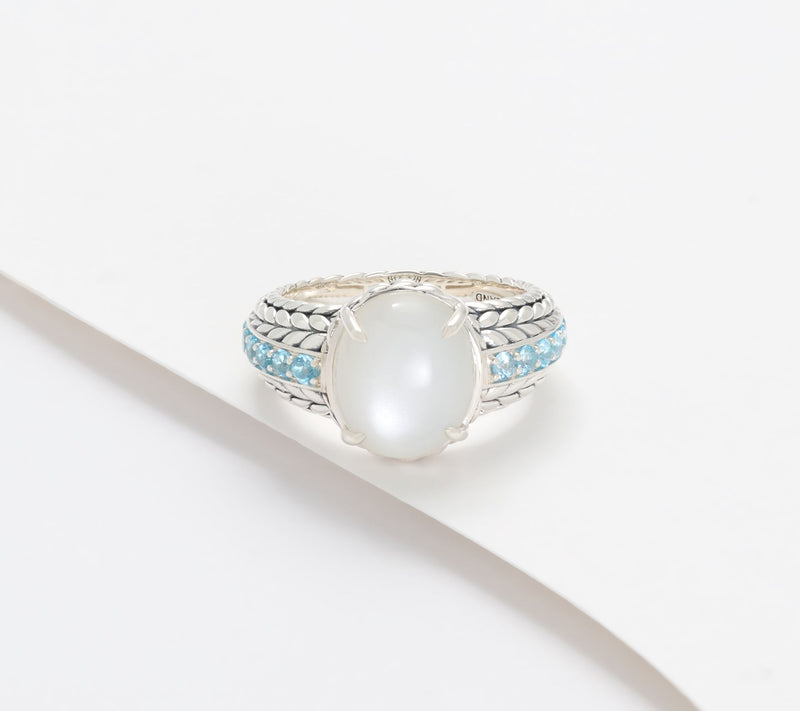 JAI Sterling Silver Moonstone Basketweave Ring — View 10