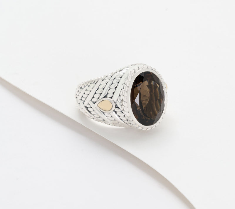 JAI Sterling Silver & 14K Gold Smoky Quartz Ring — View 2