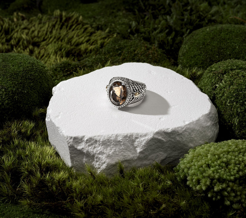 JAI Sterling Silver & 14K Gold Smoky Quartz Ring — View 4