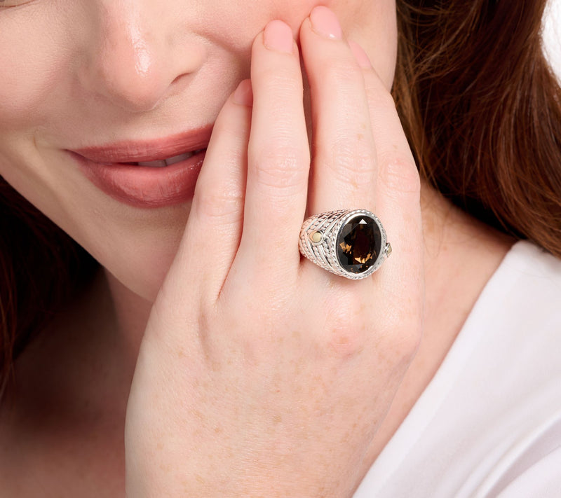 JAI Sterling Silver & 14K Gold Smoky Quartz Ring — View 5