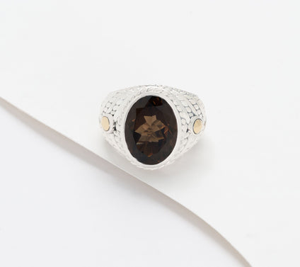 JAI Sterling Silver & 14K Gold Smoky Quartz Ring