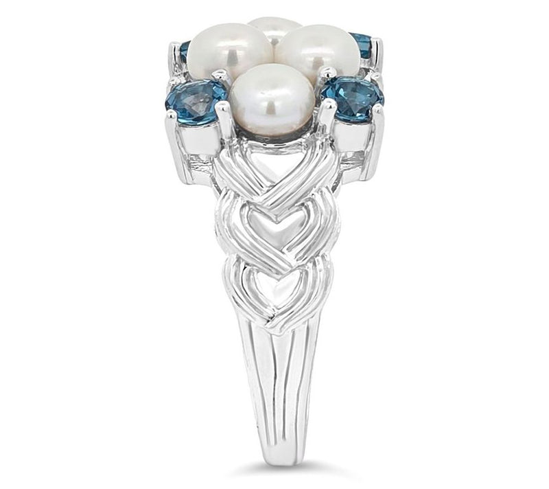 Ariva Sterling Silver Cultured Pearl & Blue Topaz Newport Ring — View 3
