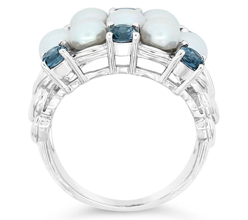 Ariva Sterling Silver Cultured Pearl & Blue Topaz Newport Ring — View 2
