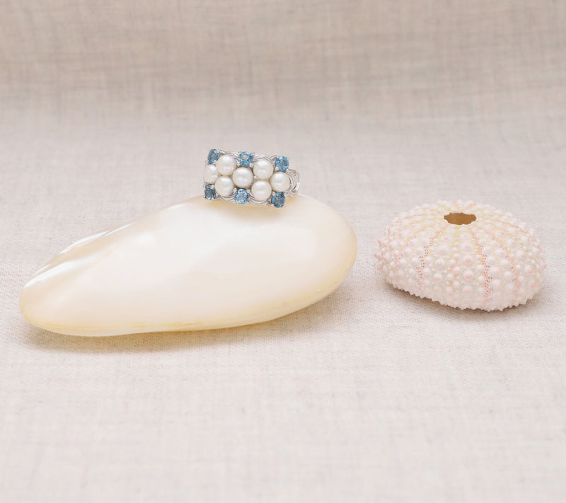 Ariva Sterling Silver Cultured Pearl & Blue Topaz Newport Ring — View 4