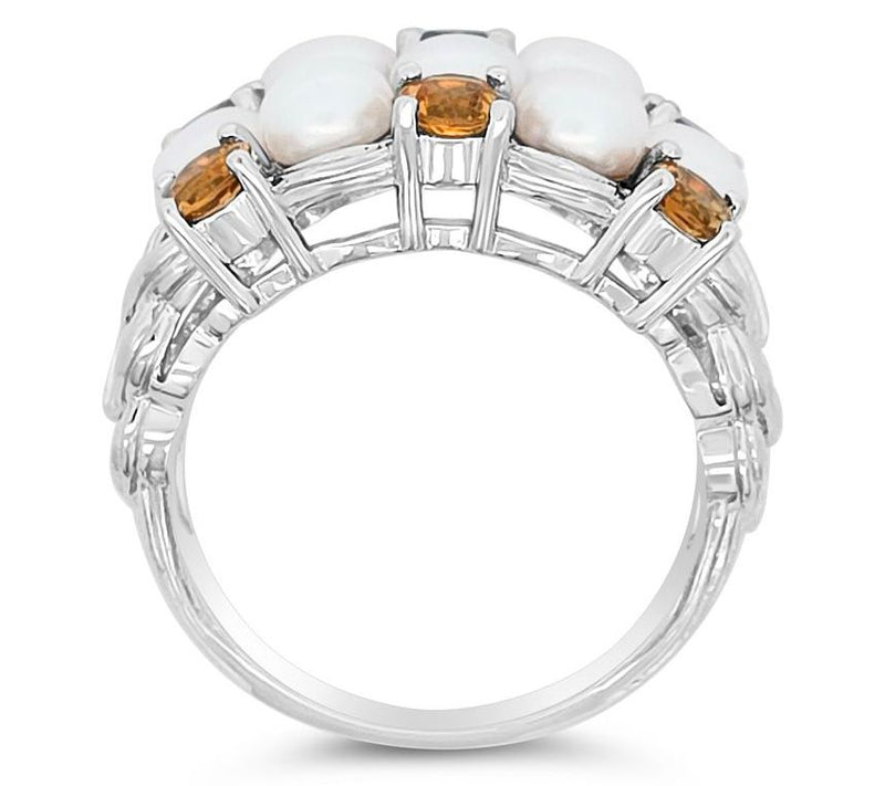 Ariva Sterling Silver Cultured Pearl & CitrineNewport Ring — View 2