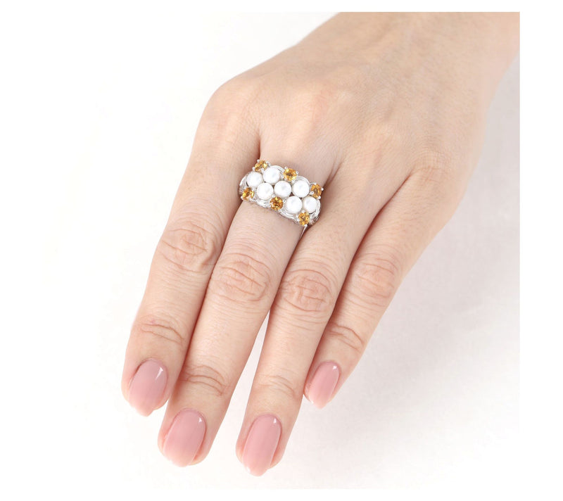 Ariva Sterling Silver Cultured Pearl & CitrineNewport Ring — View 5