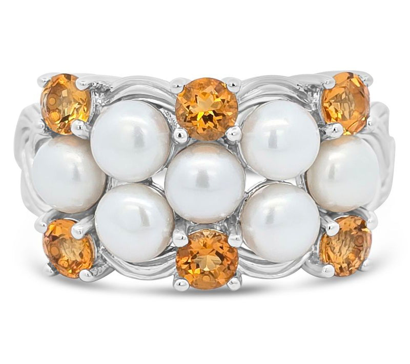 Ariva Sterling Silver Cultured Pearl & CitrineNewport Ring — Main view