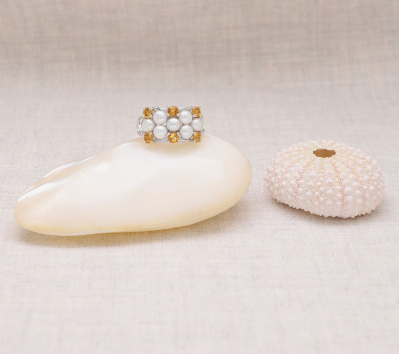 Ariva Sterling Silver Cultured Pearl & CitrineNewport Ring — View 4