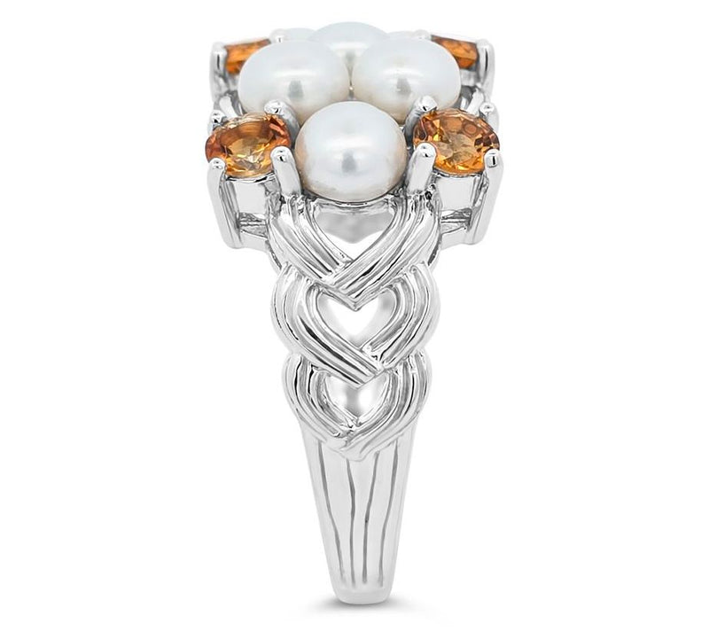 Ariva Sterling Silver Cultured Pearl & CitrineNewport Ring — View 3
