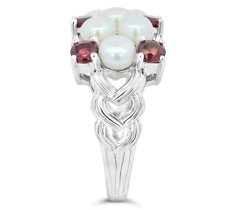 Ariva Sterling Silver Pearl & Garnet Newport Ring — View 3