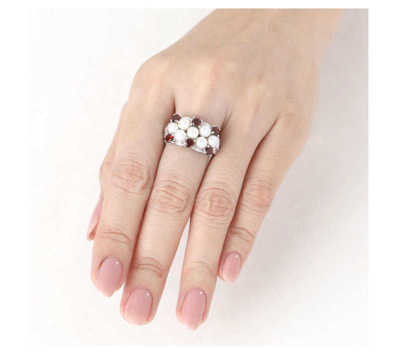 Ariva Sterling Silver Pearl & Garnet Newport Ring — View 5