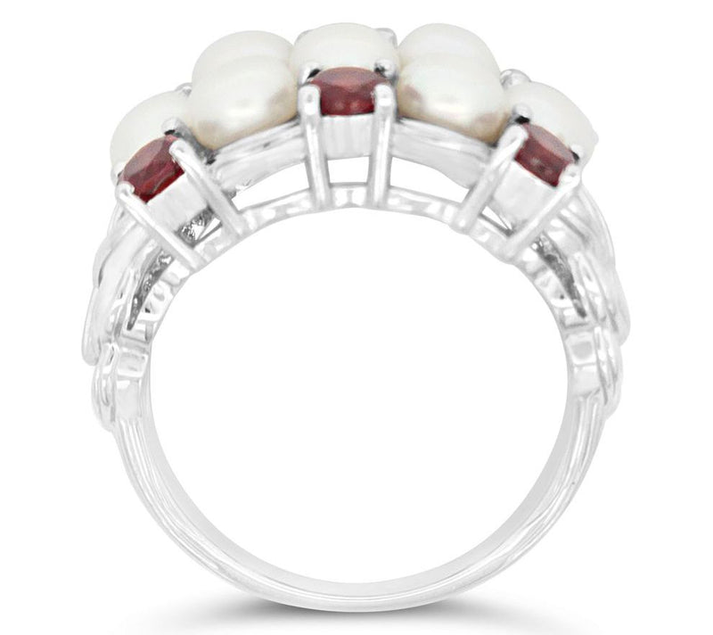 Ariva Sterling Silver Pearl & Garnet Newport Ring — View 2