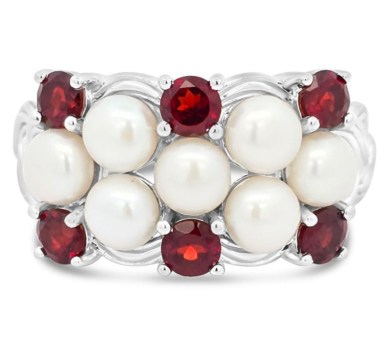 Ariva Sterling Silver Pearl & Garnet Newport Ring — Main view