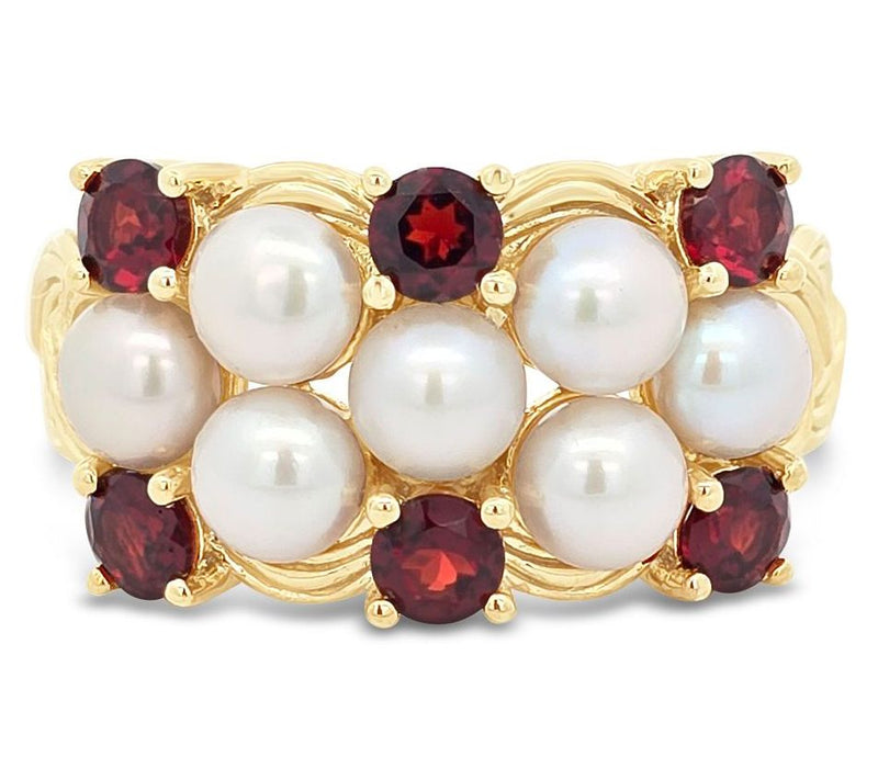 Ariva 18K Gold Clad Cultured Pearl & Garnet Newport Ring — Main view