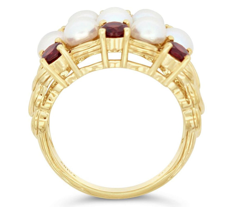 Ariva 18K Gold Clad Cultured Pearl & Garnet Newport Ring — View 2
