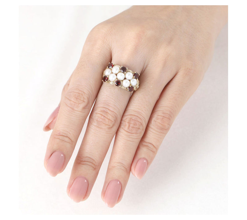 Ariva 18K Gold Clad Cultured Pearl & Garnet Newport Ring — View 5