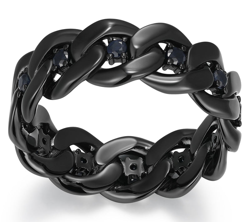 Men's Gunmetal Sterling Silver Black Sapphire Link Band Ring — Main view