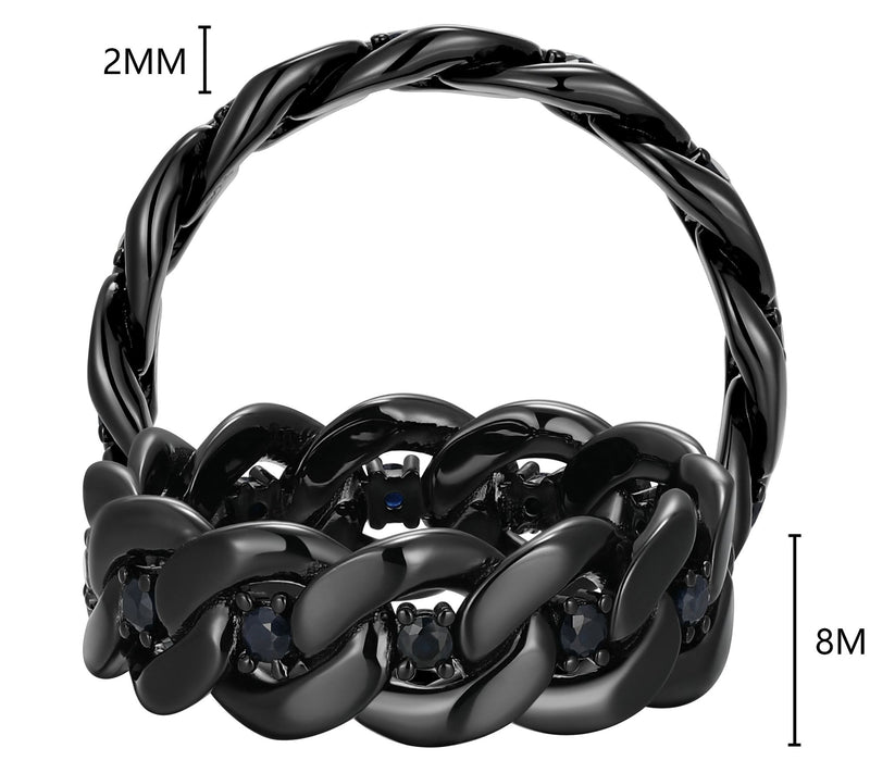 Men's Gunmetal Sterling Silver Black Sapphire Link Band Ring — View 3