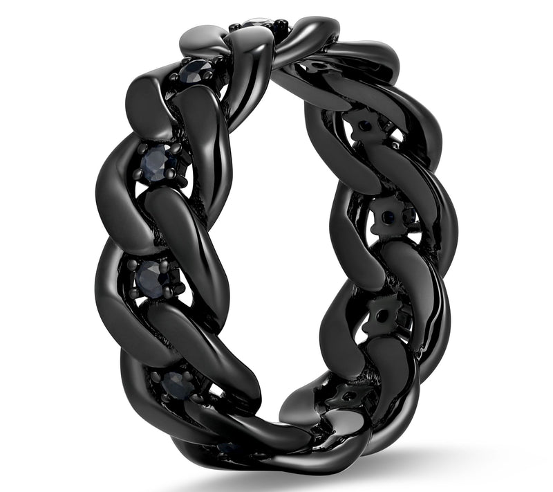 Men's Gunmetal Sterling Silver Black Sapphire Link Band Ring — View 4