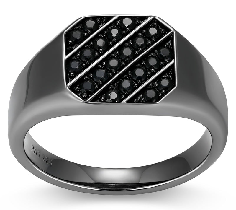 Men's Gunmetal Sterling Silver Black Sapphire Signet Ring — Main view