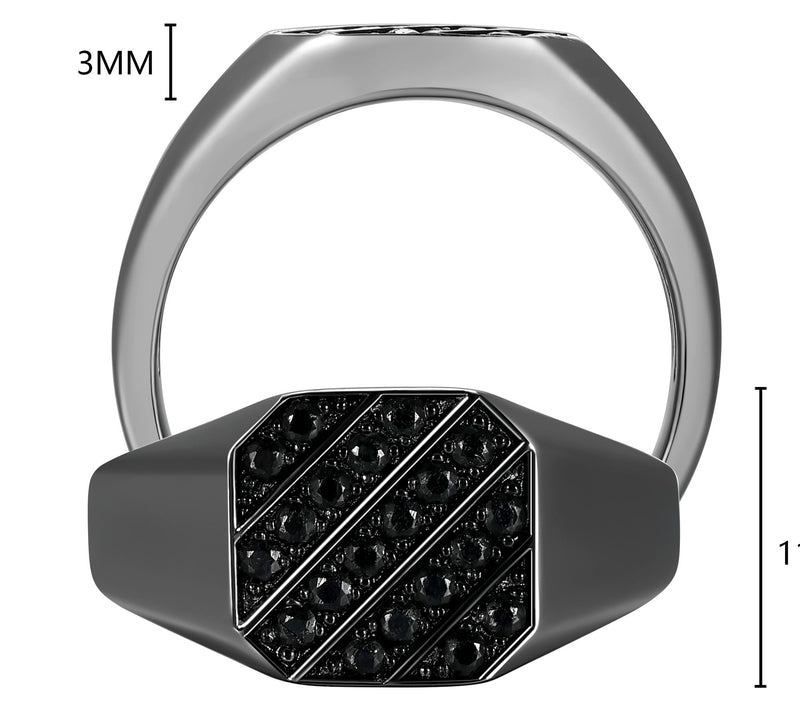 Men's Gunmetal Sterling Silver Black Sapphire Signet Ring — View 3