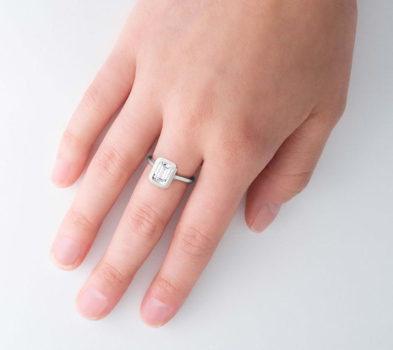 XO TACORI Lab Grown Diamond 2.00 cttw Emerald Bezel Ring, 14K — View 8