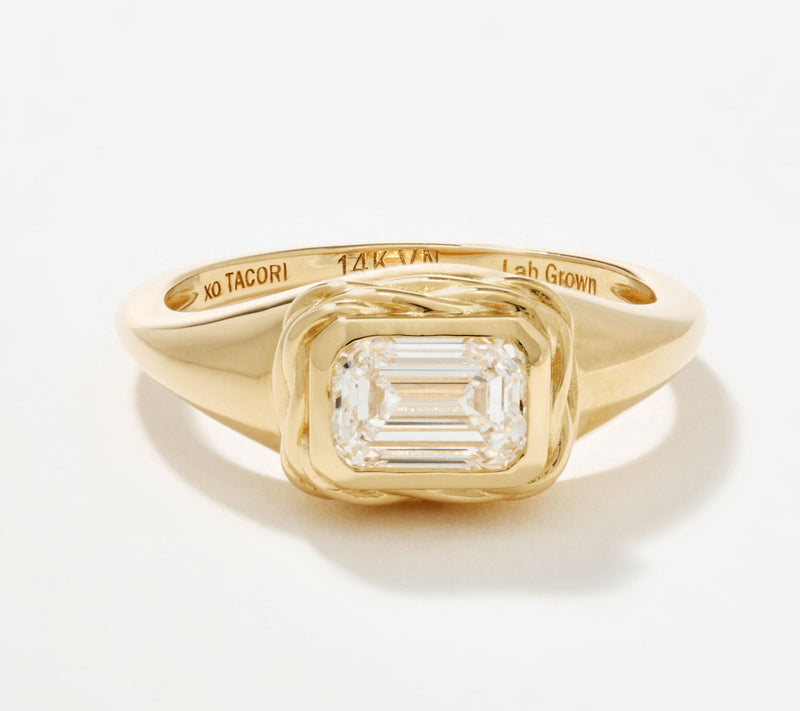 XO TACORI Lab Grown Diamond 1 cttw Emerald Signet Ring, 14K Gold — View 3