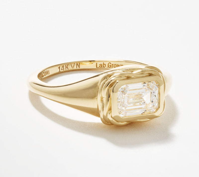 XO TACORI Lab Grown Diamond 1 cttw Emerald Signet Ring, 14K Gold — View 4