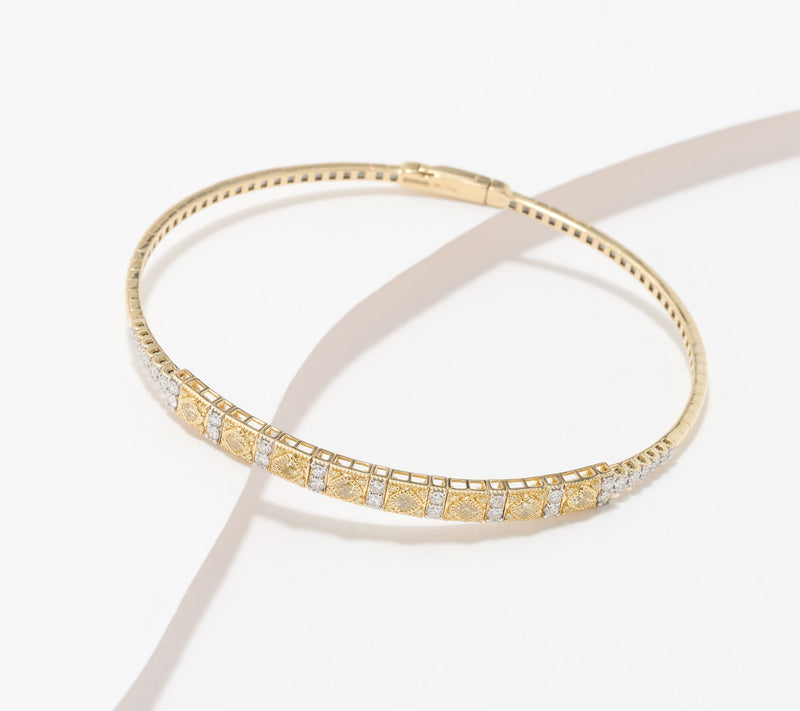 Affinity Diamonds 1.45 cttw Fancy Yellow & White Diamond Bangle — View 6