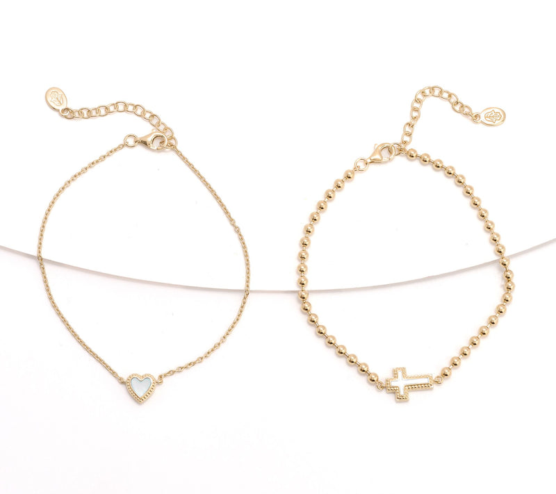 Karma & Luck Set of 2 Kalli Collection Bracelets, Cross & Heart — View 5