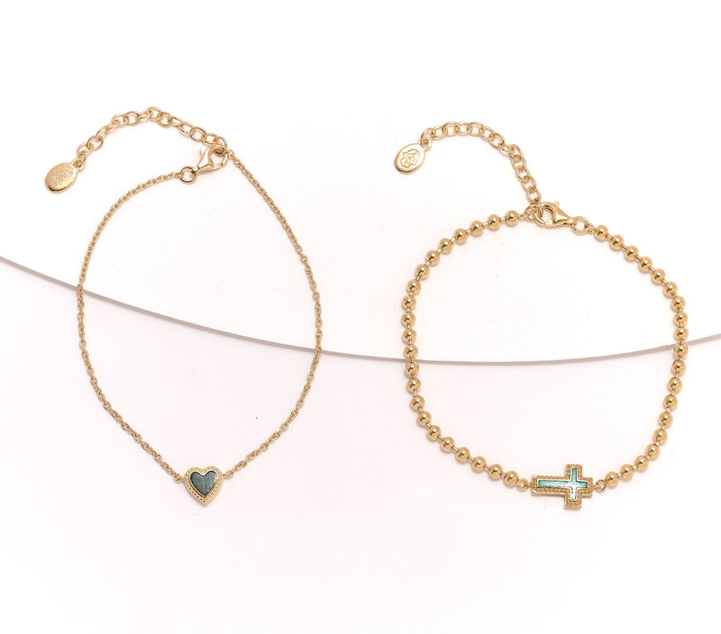 Karma & Luck Set of 2 Kalli Collection Bracelets, Cross & Heart — View 3