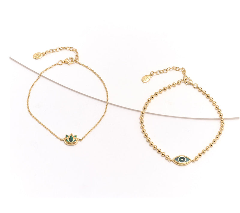Karma and Luck Set of 2 Kalli Collection Bracelets, Eye & Lotus — Main view