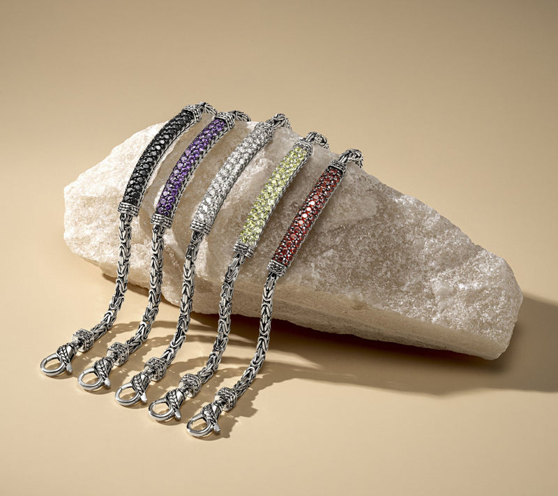 JAI Sterling Silver Pave Gemstone Byzantine Bracelet — View 13