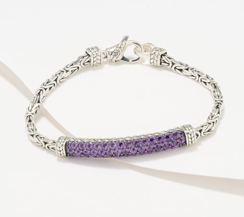 JAI Sterling Silver Pave Gemstone Byzantine Bracelet — View 7