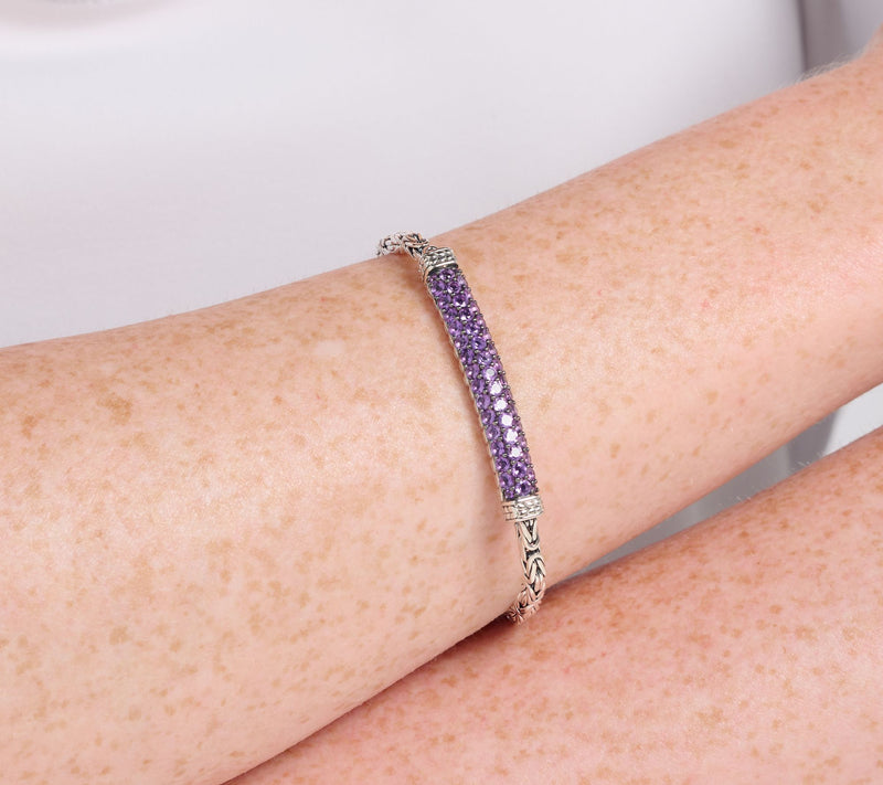 JAI Sterling Silver Pave Gemstone Byzantine Bracelet — View 14