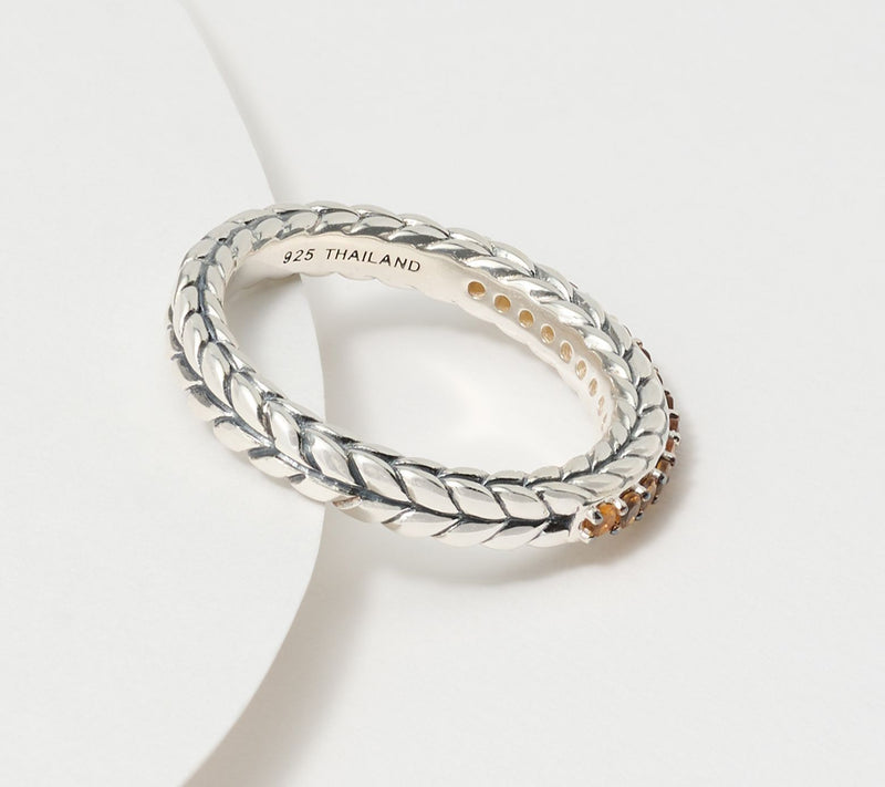 JAI Sterling Silver Pave Gemstone Basketweave Ring — View 14